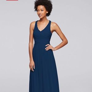 David’s Bridal Mesh Criss Cross back Dress MARINE